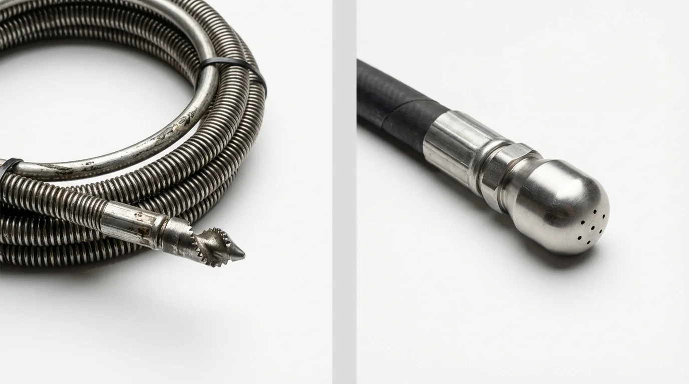 Drain snake cable and hydro jetting nozzle used for drain cleaning in Clarkston, MI