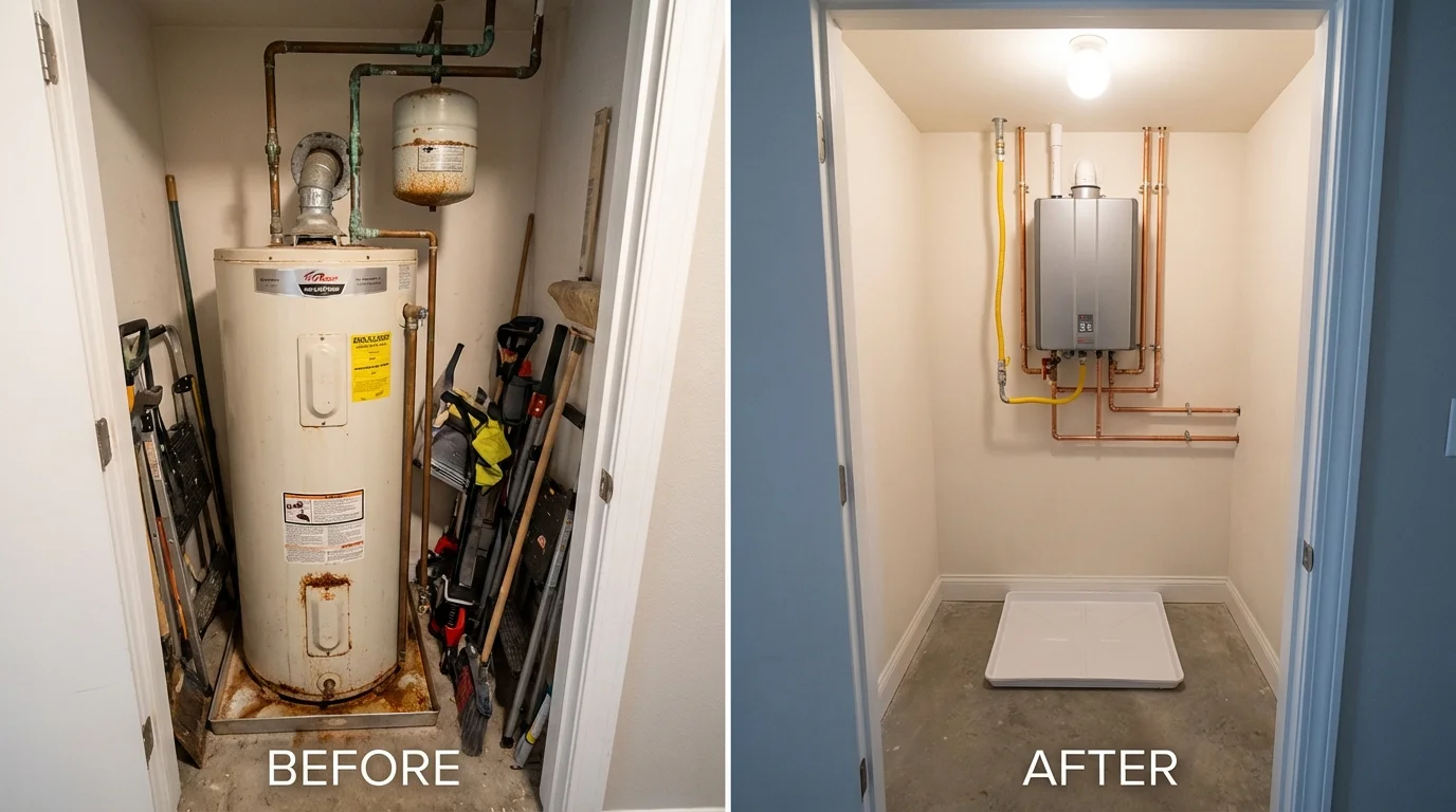 Tank water heater versus wall-mounted tankless unit comparison for Clarkston, MI homeowners