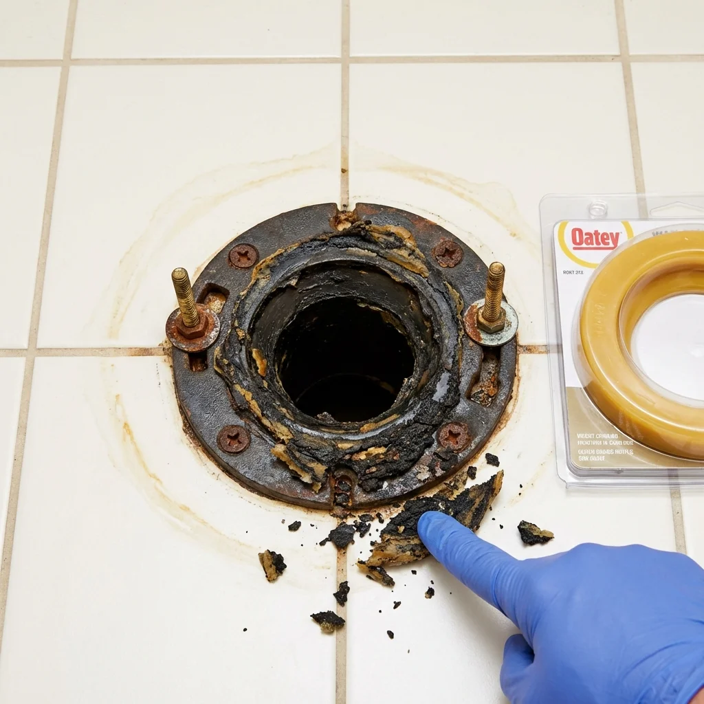 Failed wax ring showing water seepage at the base of a toilet in a Clarkston, MI home